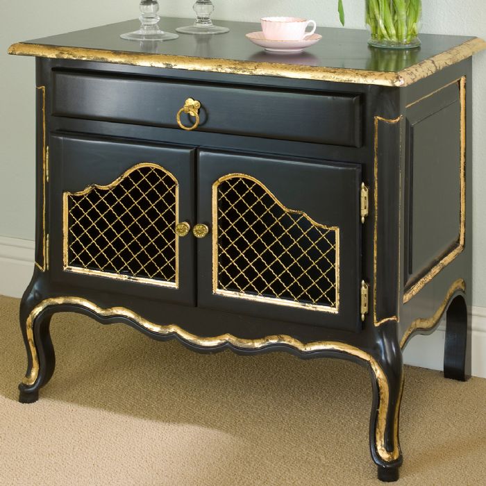 Country French Night Table in Black with Gold Gilding by AFK Art For Kids