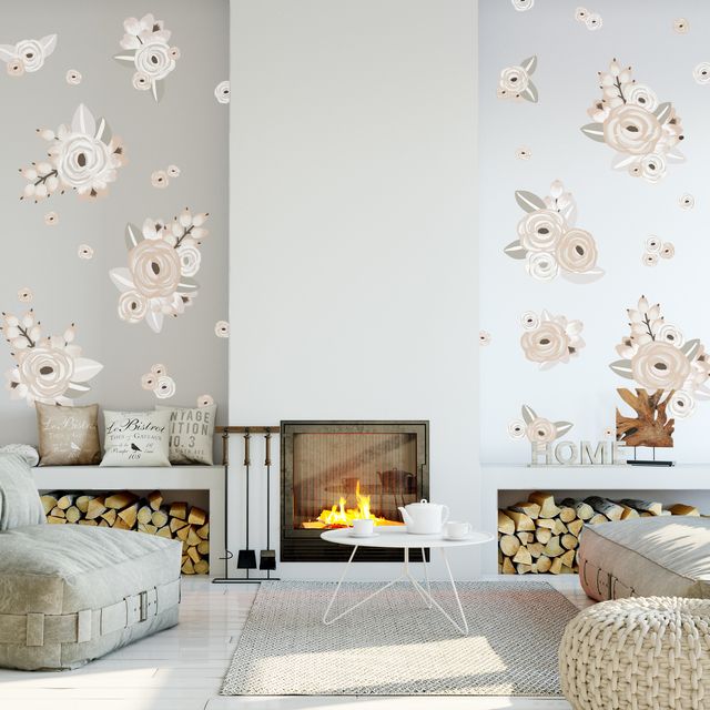 Cream Graphic Flower Clusters Wall Decals by Wall Decals
