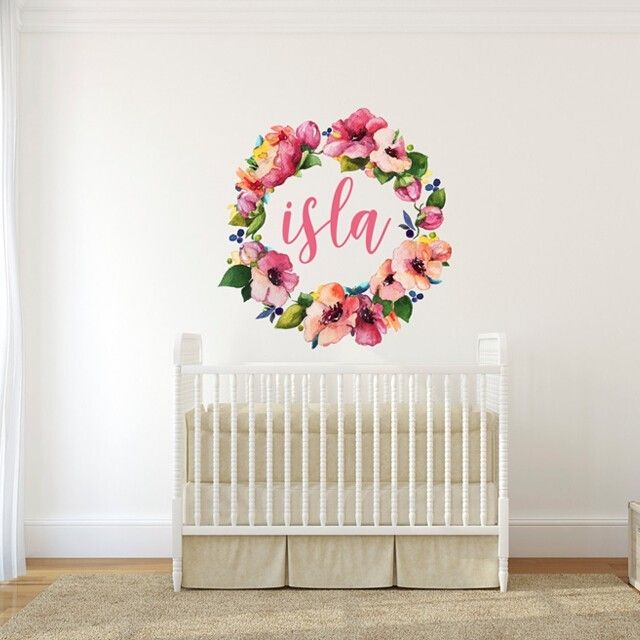 Colorful Floral Name Wreath Wall Decals by Wall Decals