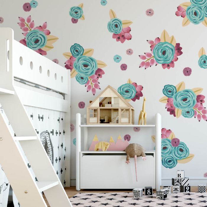 Gold/Purple/Teal Graphic Flowers Wall Decals by Wall Decals