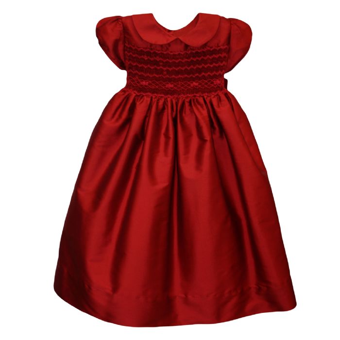 Hand Smocked Dress Short Sleeve in Red by Isabel Garreton