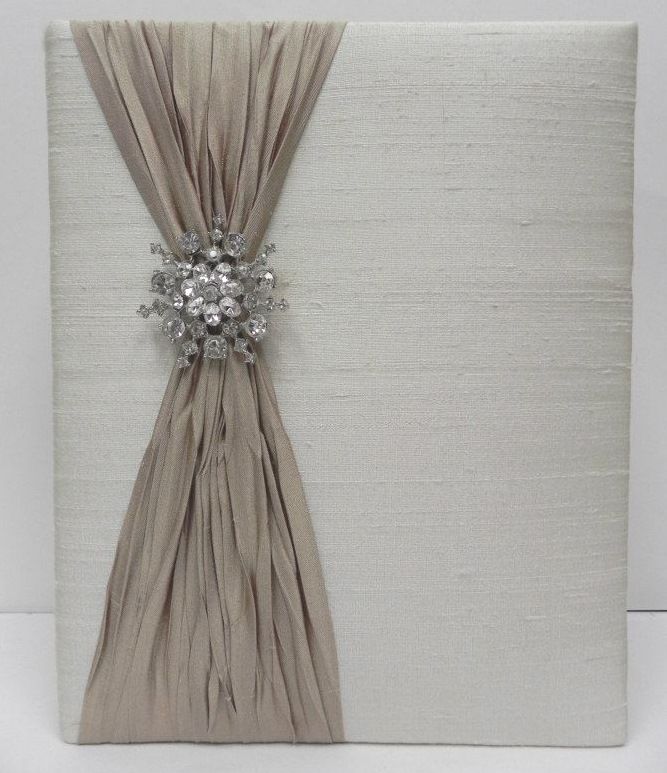 Ivory Silk with Cashmere Silk Pleated Ribbon and Snowflake Brooch Wedding Record Book by Jan Sevadjian Designs