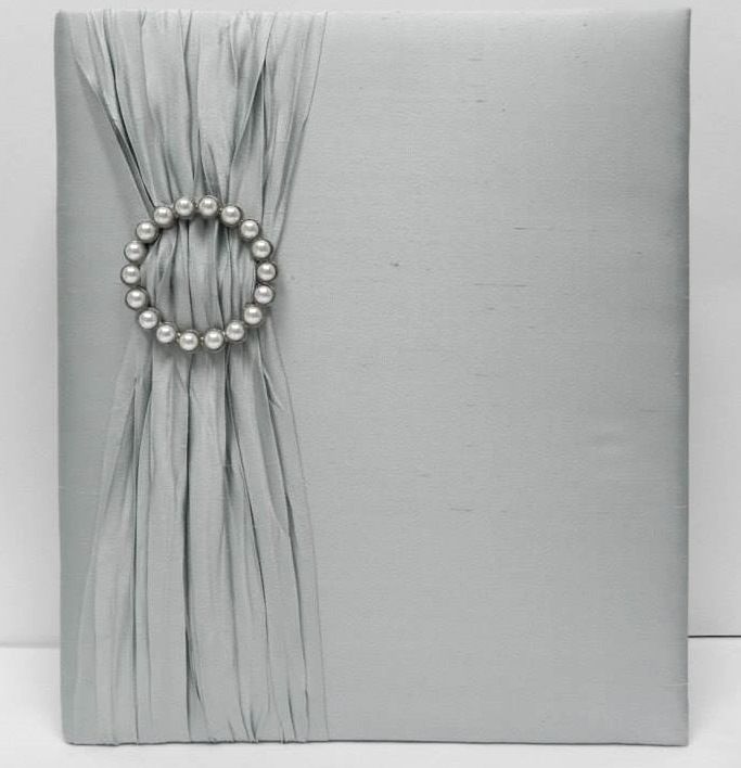 Platinum Silk with Platinum Pleat and Pearl Buckle Wedding Record Book by Jan Sevadjian Designs
