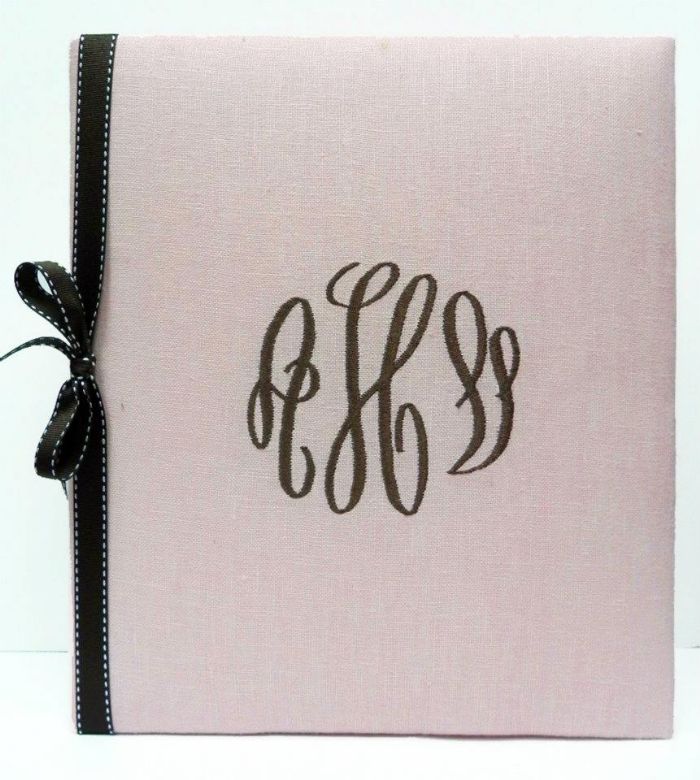 Rose Linen with Chocolate Stitch Ribbon Baby Book by Jan Sevadjian Designs