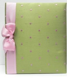 Celery Pink Dot with Pink Stitch Ribbon Baby Book by Jan Sevadjian Designs