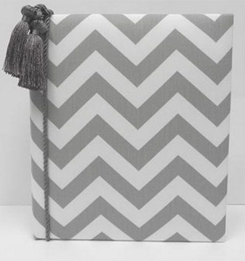Grey and White Zig Zag with White Tassel Baby Book by Jan Sevadjian Designs