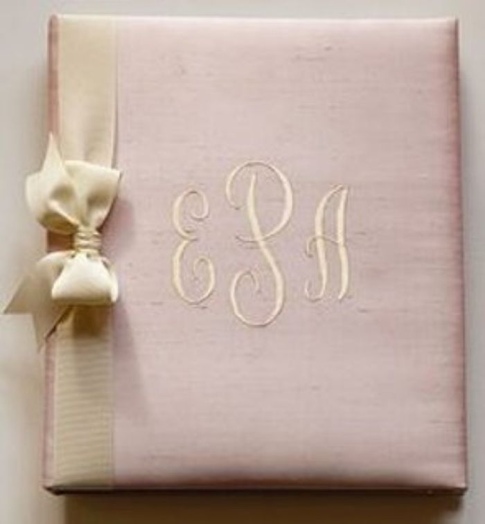 Pink Silk with Ivory Bow Baby Book by Jan Sevadjian Designs