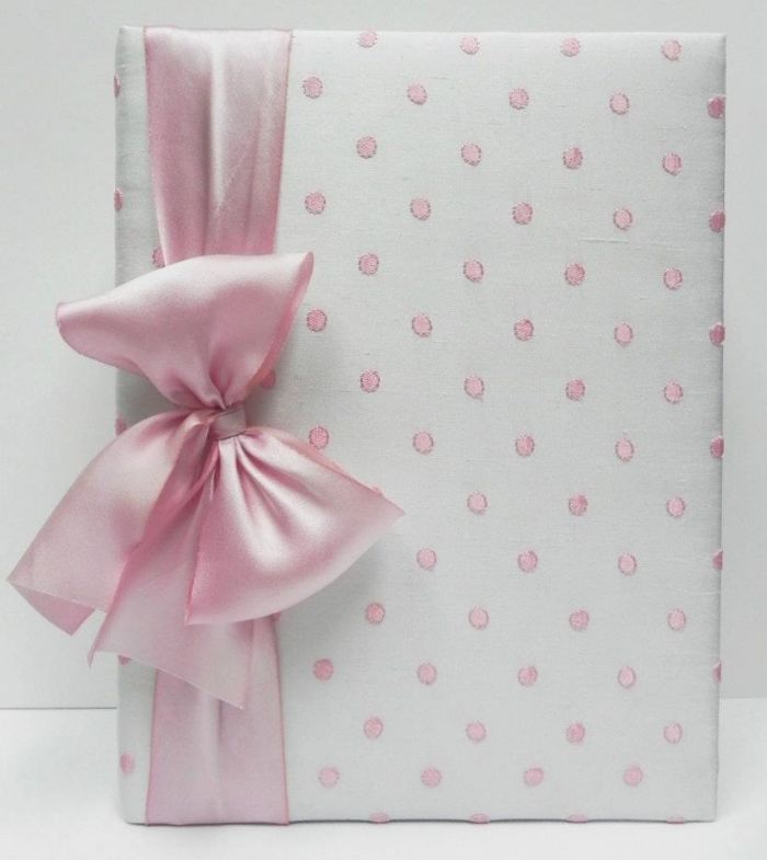 White with Pink Dot Silk Baby Book by Jan Sevadjian Designs
