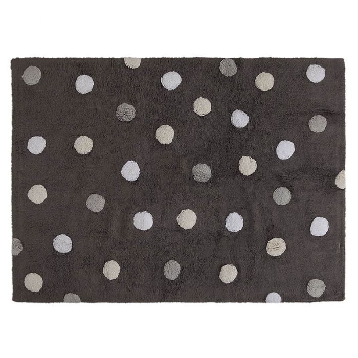 Tricolor Polka Dots Elephant Grey - Light Grey Rug by Lorena Canals