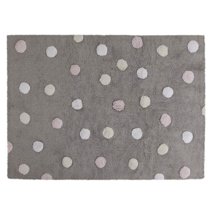 Tricolor Polka Dots Grey - Pink Rug by Lorena Canals