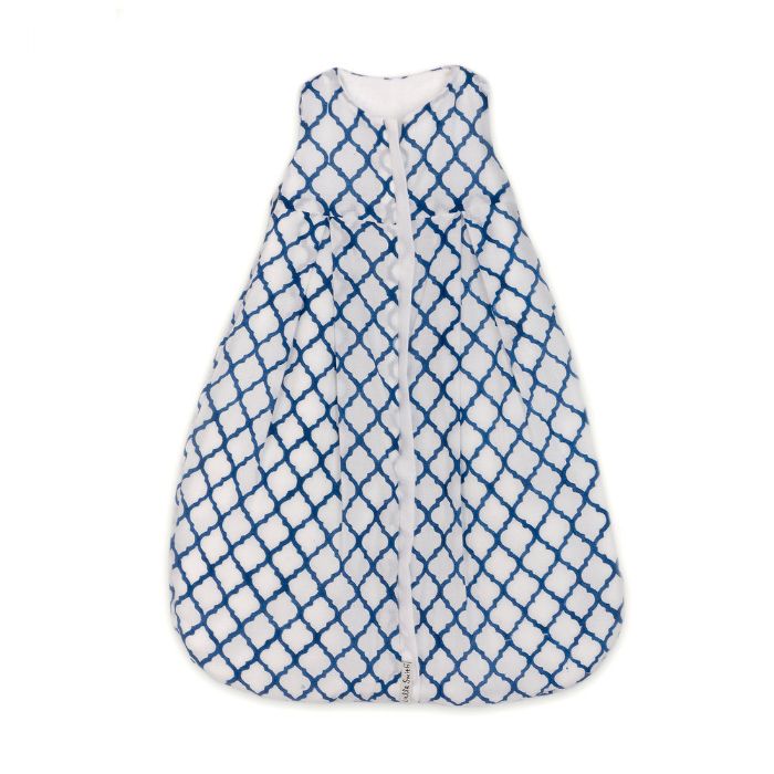 Lulla Smith Cotton Sleep Sack in White with Blue Diamond Block Print by Lulla Smith