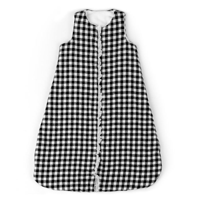 Lulla Smith Flannel Sleep Sack in Black & White Check Flannel with White Trim by Lulla Smith