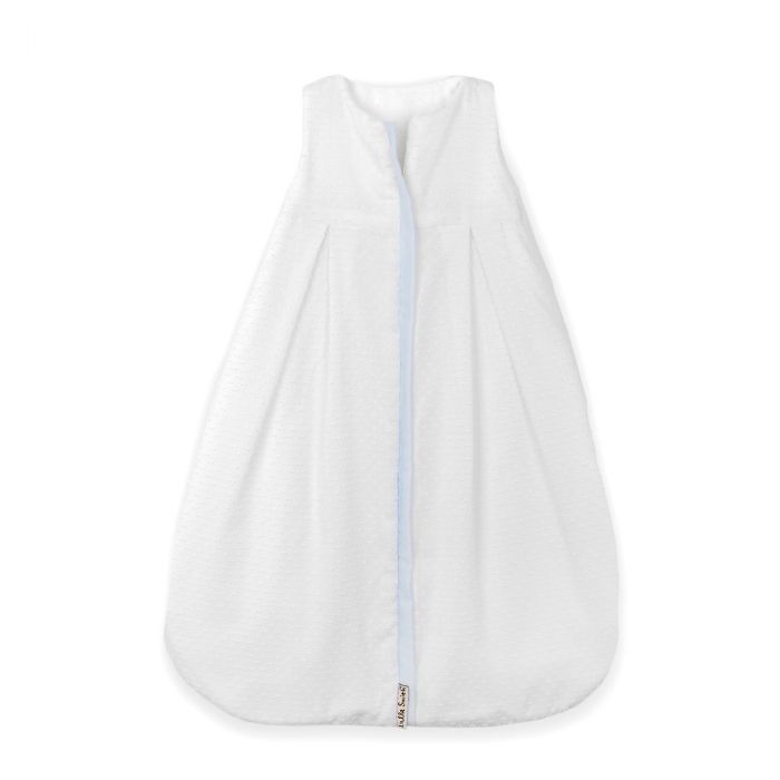Lulla Smith Dotted Swiss Sleep Sack in White  With Blue Trim by Lulla Smith
