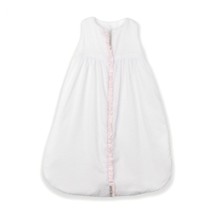 Lulla Smith Dotted Swiss Sleep Sack in White With Pink Trim by Lulla Smith