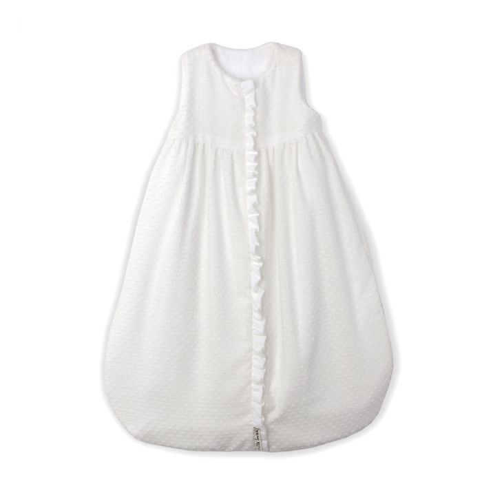 Lulla Smith Dotted Swiss Sleep Sack in White With White Trim by Lulla Smith