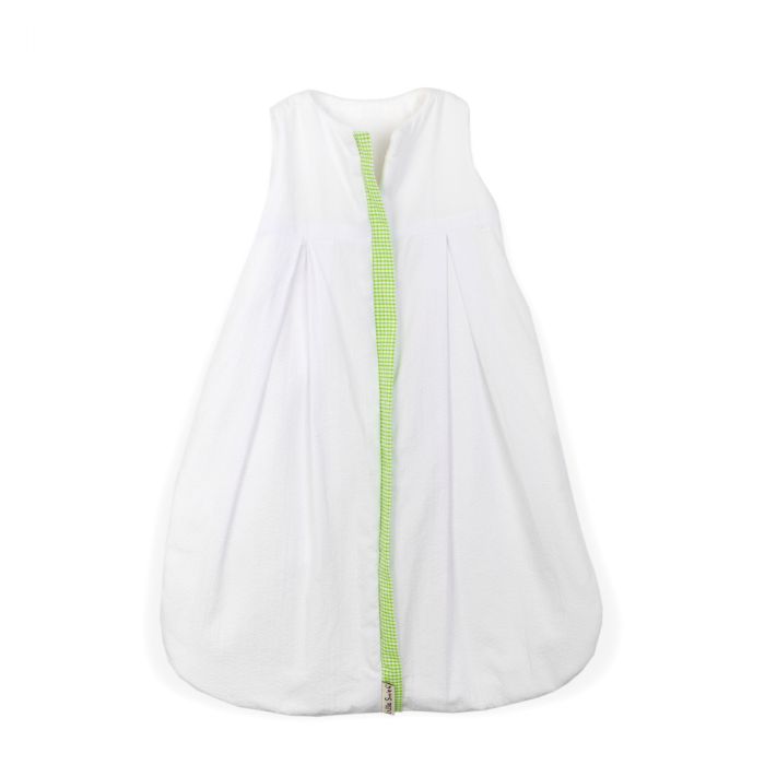 Lulla Smith Seersucker Sleep Sack in White with Lime Check Trim by Lulla Smith