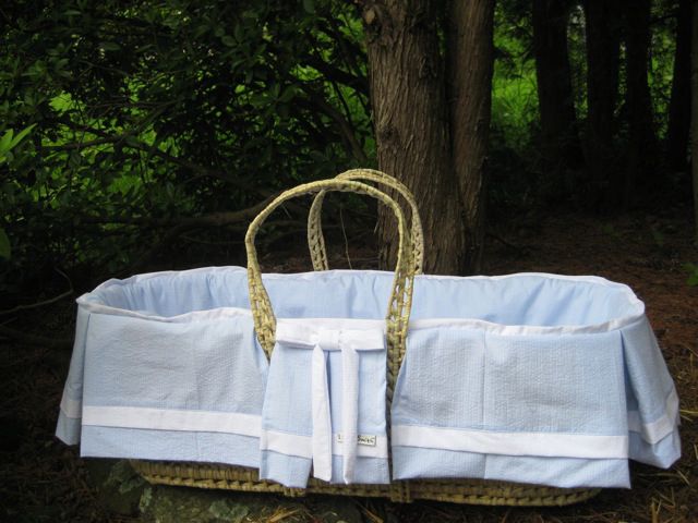 Max Moses Basket in Seersucker by Lulla Smith