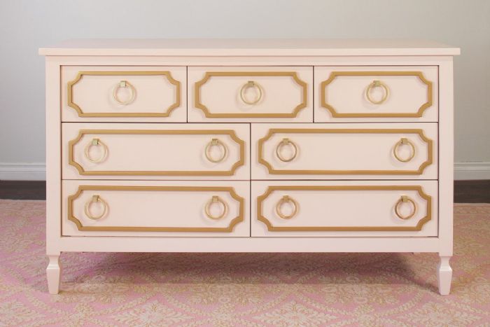 Beverly Dresser 7 Drawer in Pink with Gold by Newport Cottages