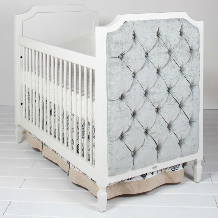 Beverly Crib with Tufted Panels in Silver Velvet by Newport Cottages