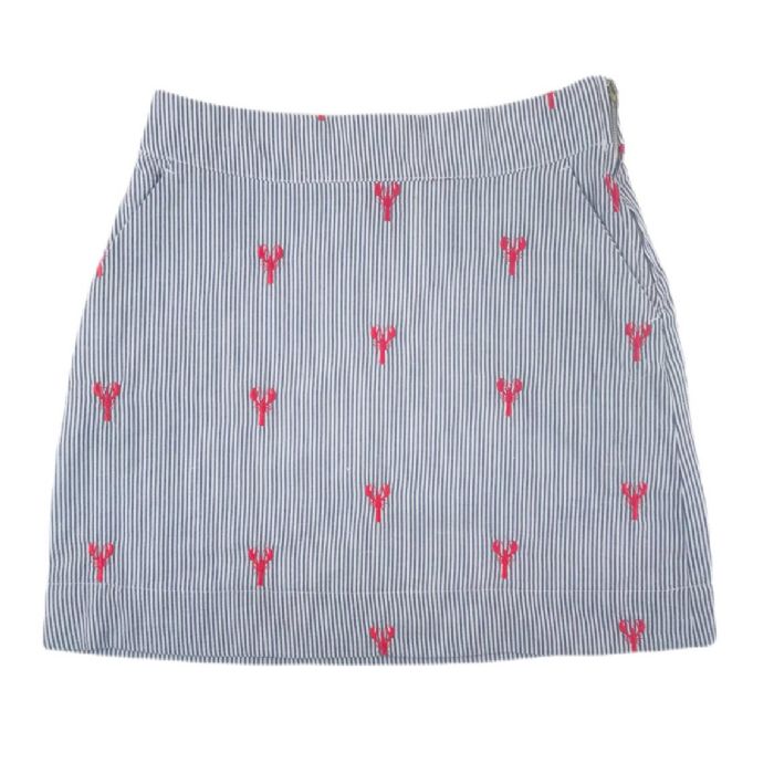 Skirt with Red Embroidered Lobsters in Seersucker by Piping Prints