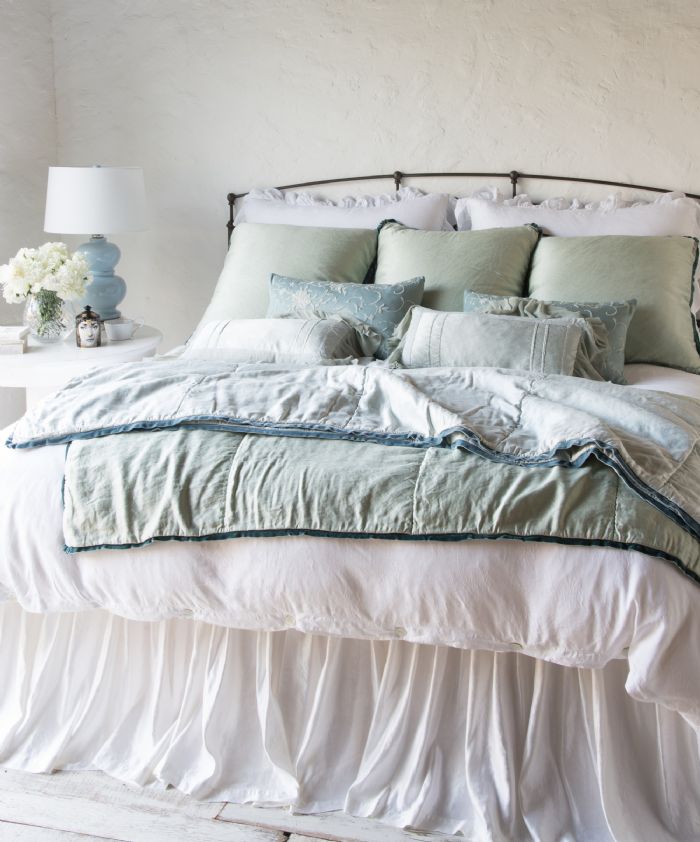 Paloma in White and Eucalyptus Bella Notte Linens Bedding by Bella Notte Linens