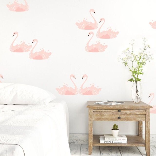 Pink Swans Wall Decals by Wall Decals