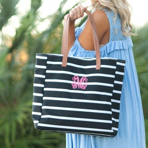 Tote Bag in Black Stripe by Monogram Boutique