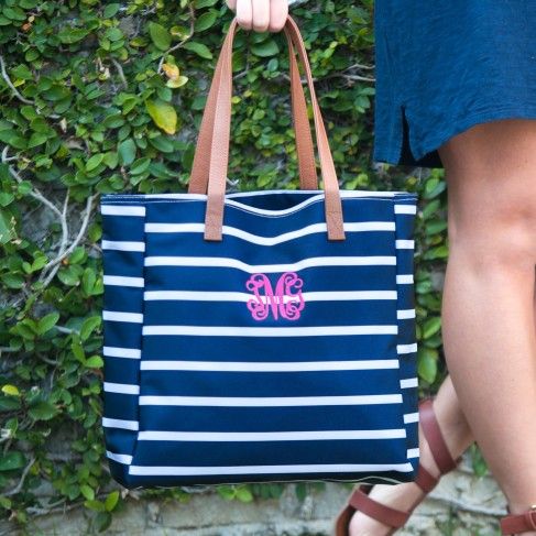 Tote Bag in Navy Stripe by Monogram Boutique