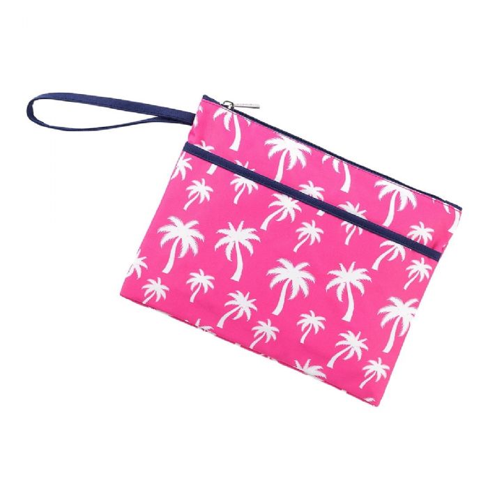 Zip Pouch Wristlet in Hot Pink Palm by Monogram Boutique