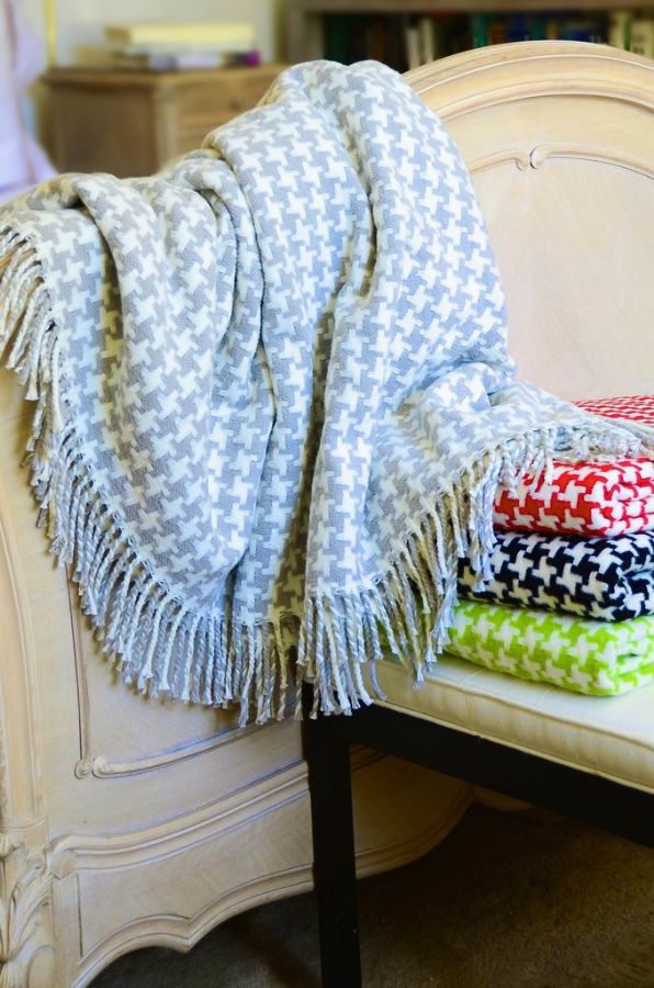 Houndstooth Fringed Plush Throw by ASI