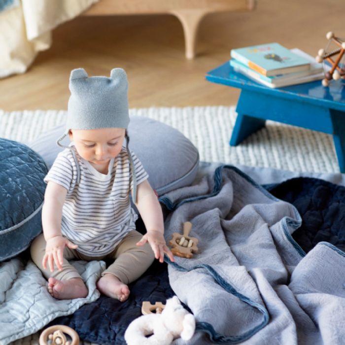 Petit Bella Playtime Baby Bedding in Cloud and Midnight by Bella Notte Linens