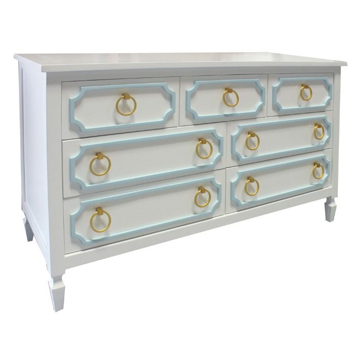 Beverly Dresser 7 Drawer in White with Baby Blue by Newport Cottages