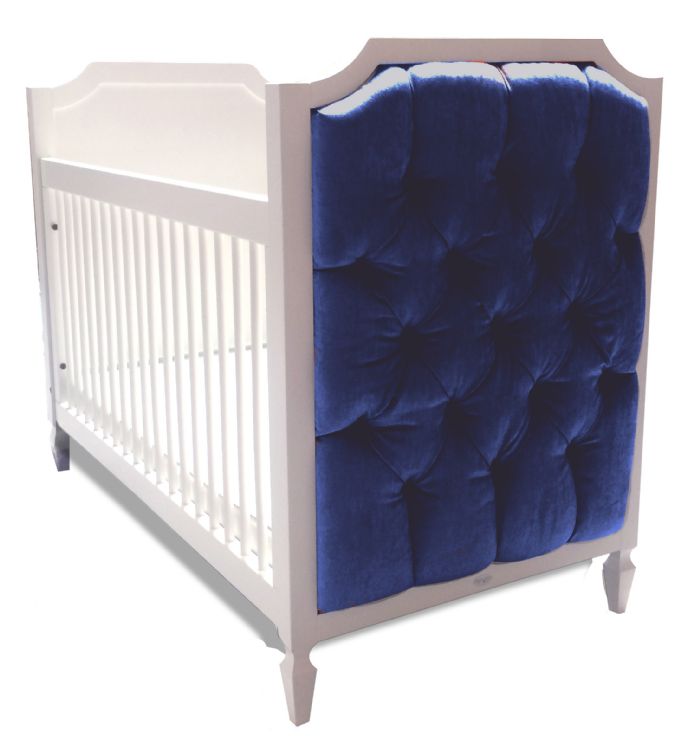 Beverly Crib with Tufted Panels in Majestic Blue Velvet by Newport Cottages