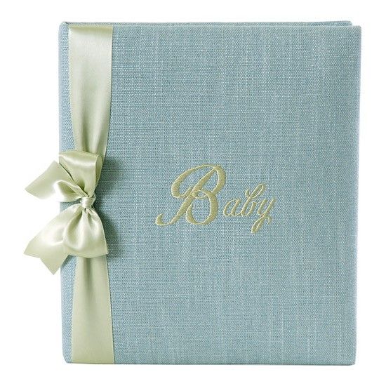 Blue Linen with Celadon Ribbon Baby Book by Jan Sevadjian Designs