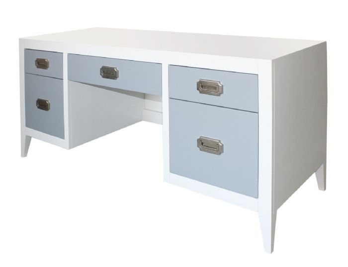 Devon Double Pedestal Desk in White with French Grey by Newport Cottages
