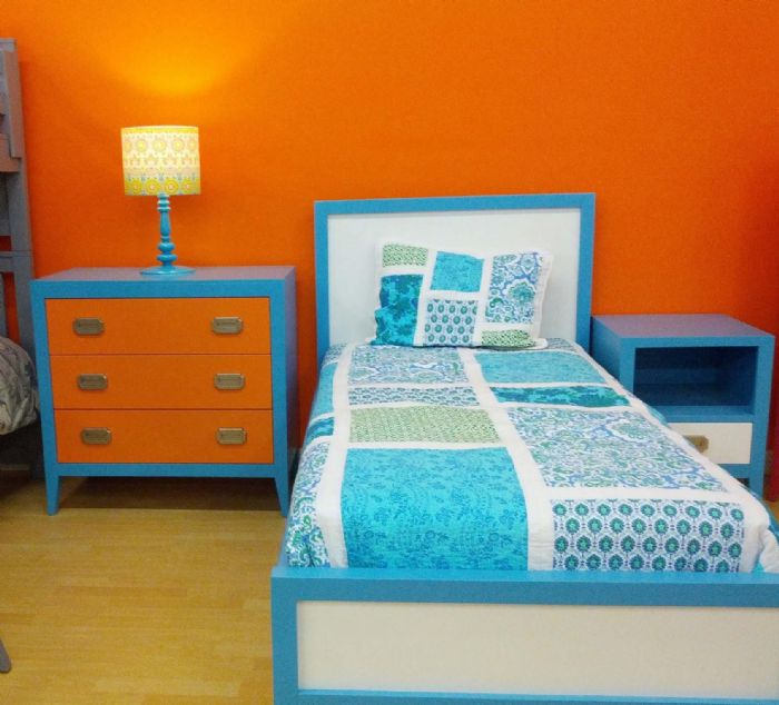 Devon 3 Drawer Dresser in Bahama Blue with Orange Juice by Newport Cottages