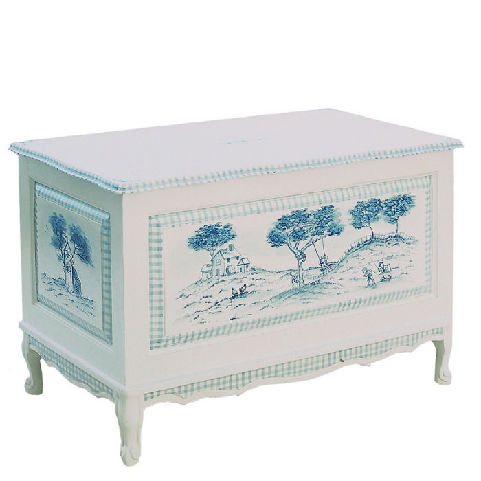 French Toy Chest in Country Blue Toile by AFK Art For Kids