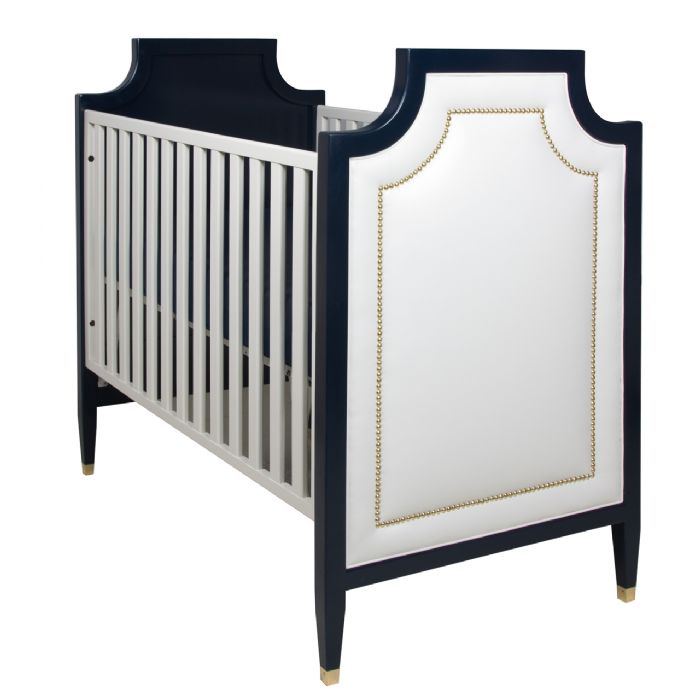 Gramercy Crib Upholstered in White and Navy by AFK Art For Kids