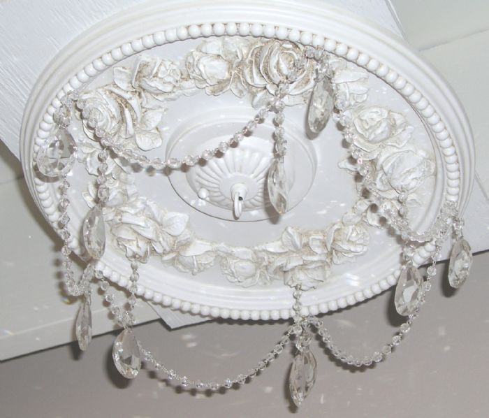 Shabby Rose Crystal Ceiling Medallion in Antique White by I Lite 4 U