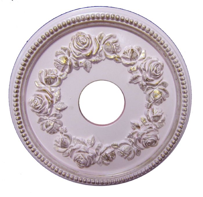 Shabby Rose Ceiling Medallion in Pink with Gold by I Lite 4 U