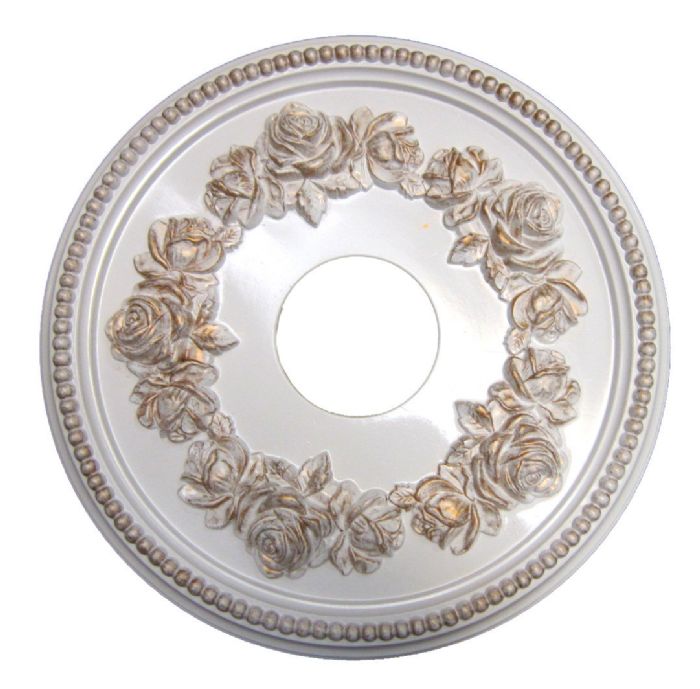 Shabby Rose Ceiling Medallion in White with Gold by I Lite 4 U