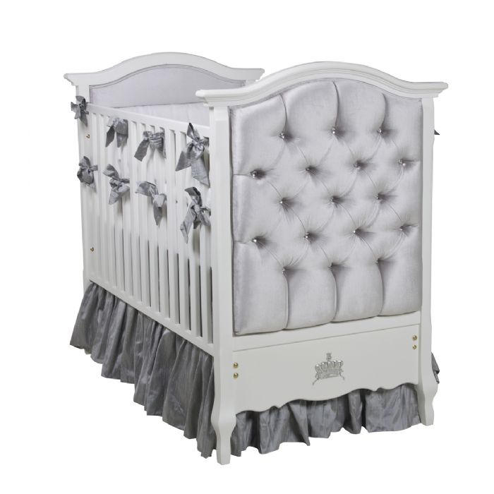 Bordeaux French Panel Upholstered Crib in Majestic Silver by AFK Art For Kids