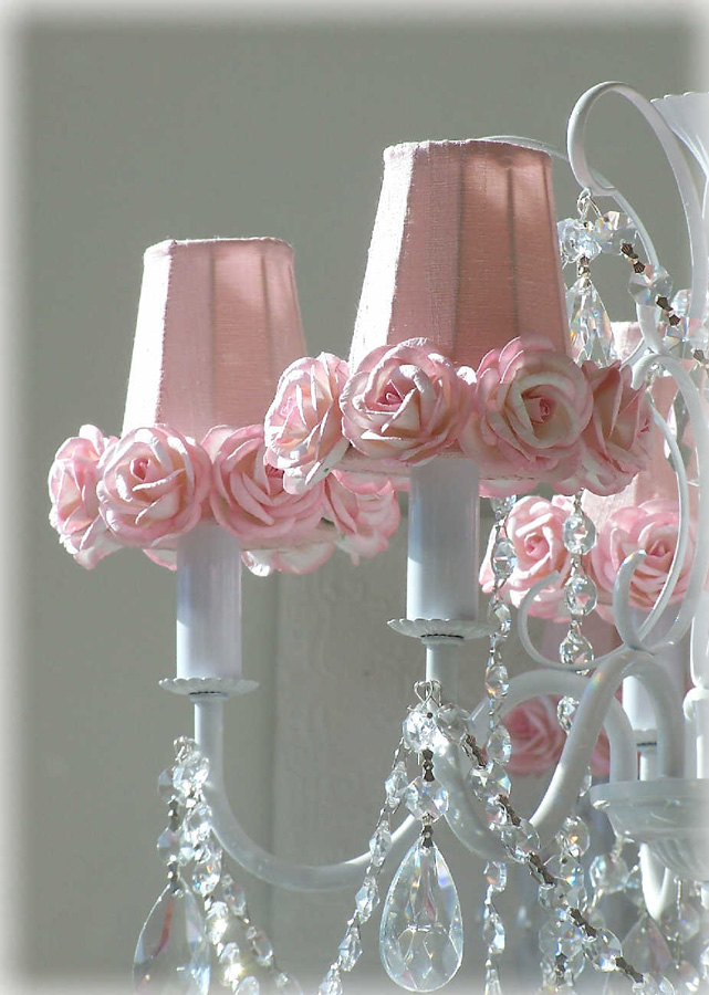 5 Light Chandelier With Pink Rose Shades By A Vintage 5 Light Chandelier With Pink Rose Shades