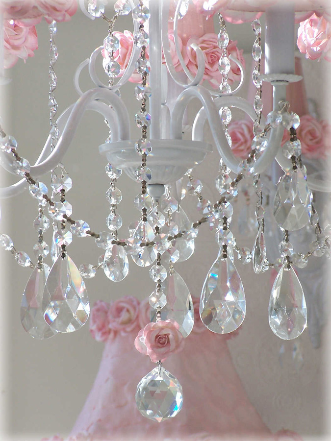 5 Light Chandelier With Pink Rose Shades By A Vintage 5 Light Chandelier With Pink Rose Shades