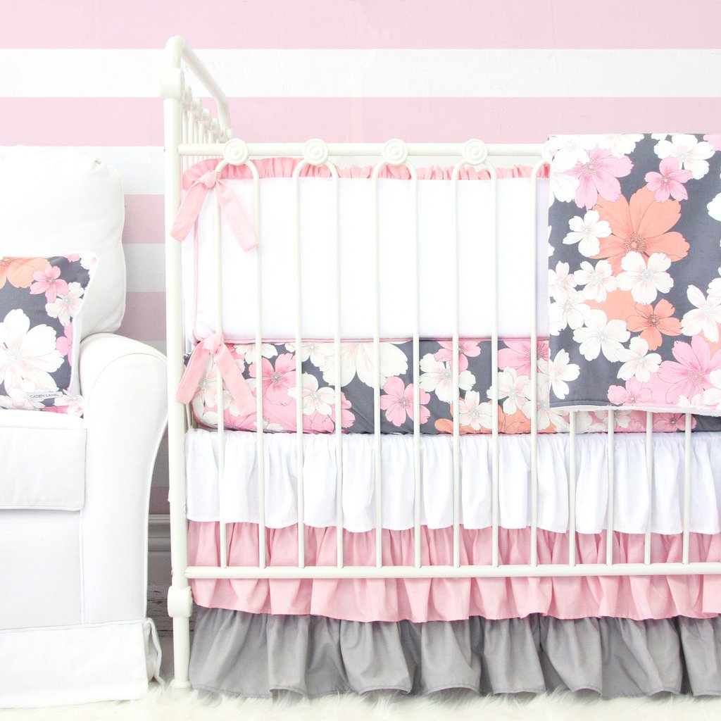 Addison S Pink Gray Fl Crib Bedding By Caden Lane