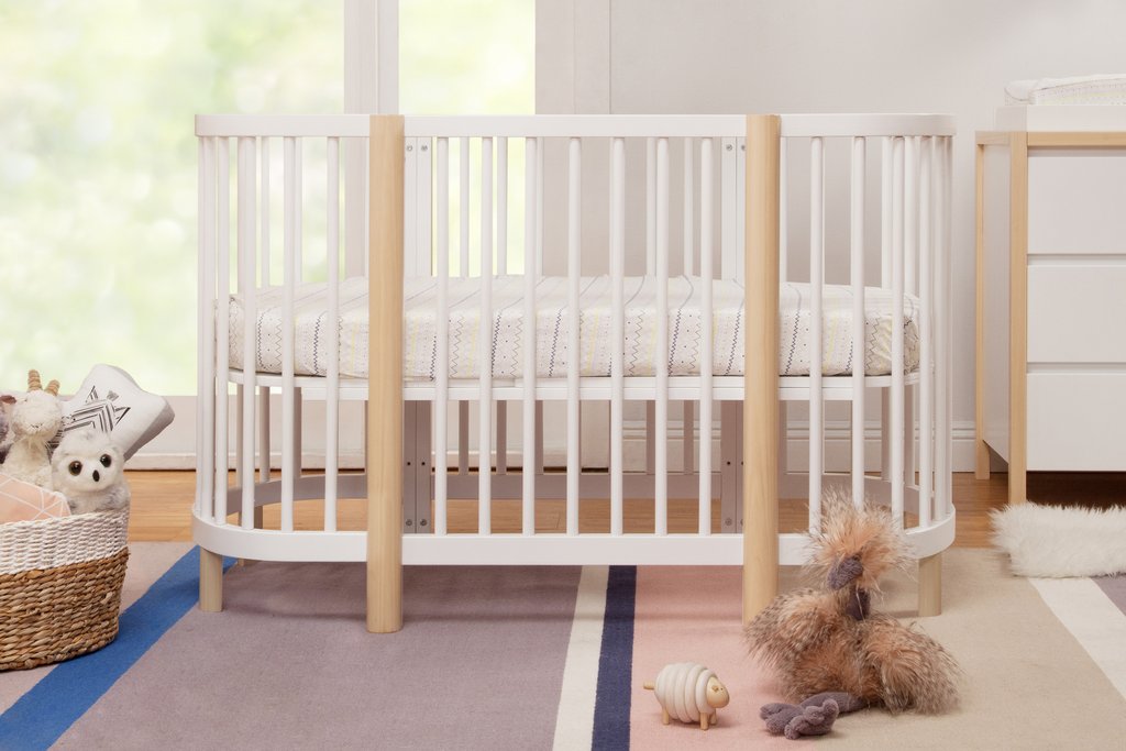 white and natural crib