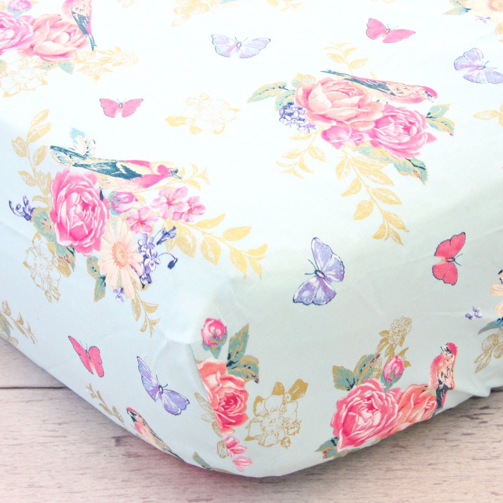 blue floral crib sheet