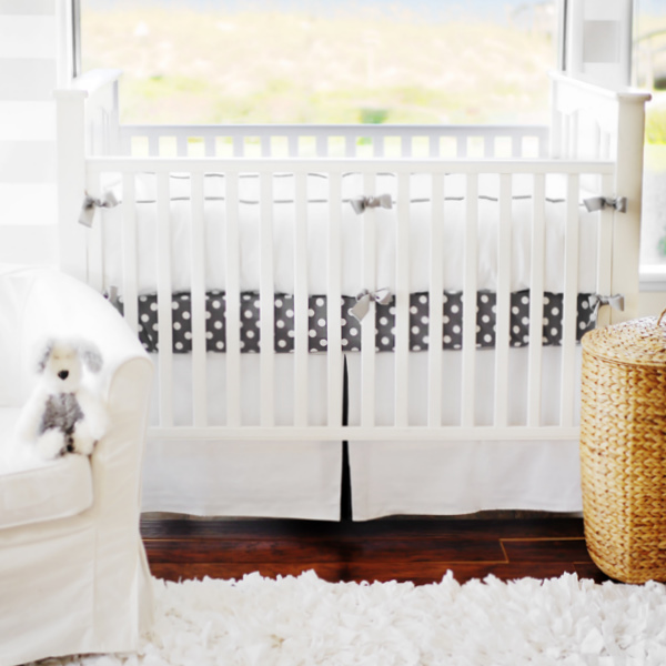 White Pique With Gray Crib Baby Bedding By New Arrivals