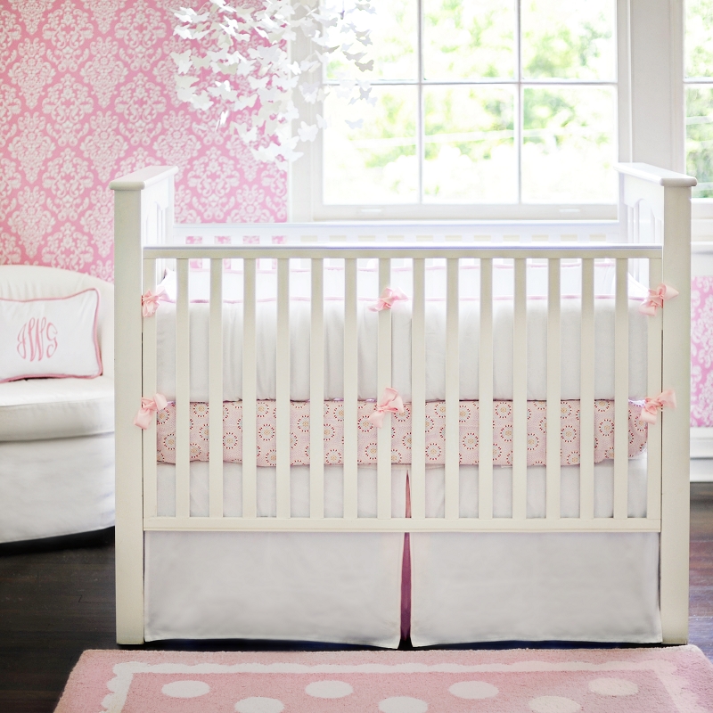 White Pique With Pink Crib Baby Bedding By New Arrivals