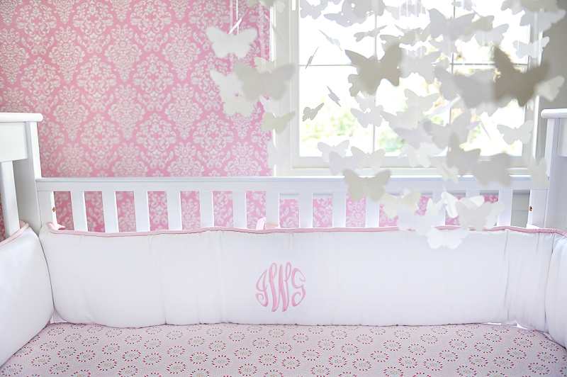 White Pique With Pink Crib Baby Bedding By New Arrivals
